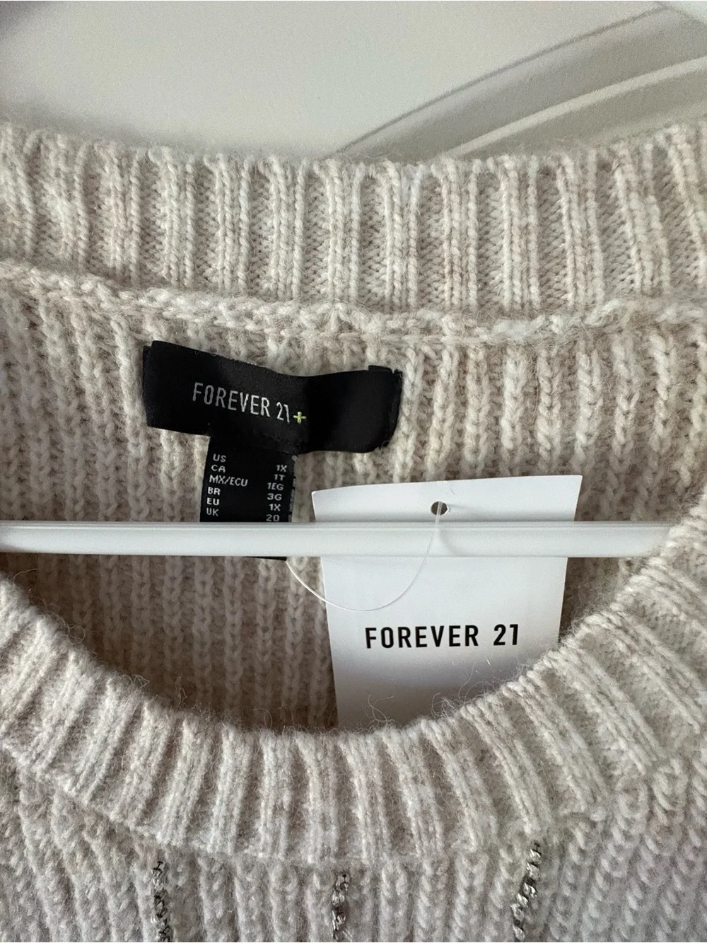 Forever 21 Cream Knit V-Neck Sleeveless Sweater with Chain Fringe